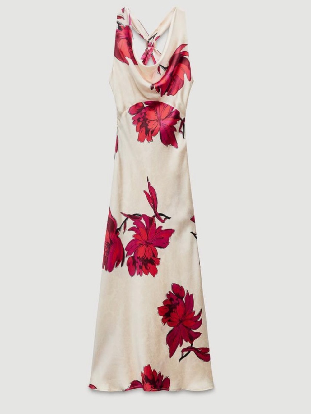 Zara Cream Slip Dress with Red Floral Print